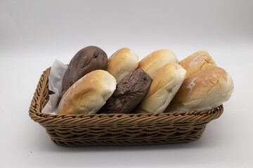 freshly baked bread Various flavors in a wicker basket,Include Clipping Path.