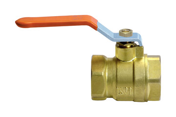 Large diameter brass water ball valve close up isolated on white
