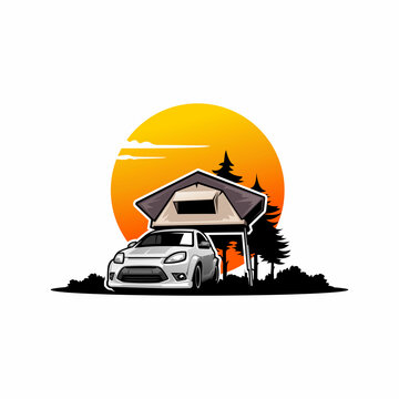 City Car Wih Roof Tent Illustration Logo Vector