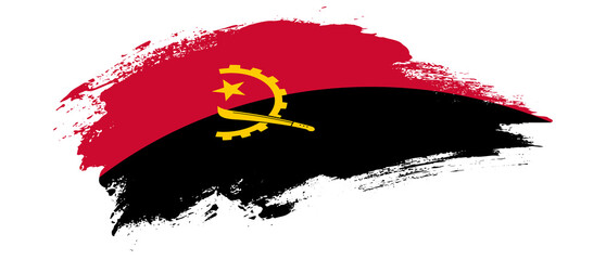 National flag of Angola with curve stain brush stroke effect on white background