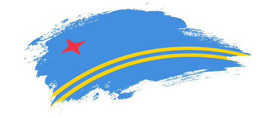 National flag of Aruba with curve stain brush stroke effect on white background - obrazy, fototapety, plakaty