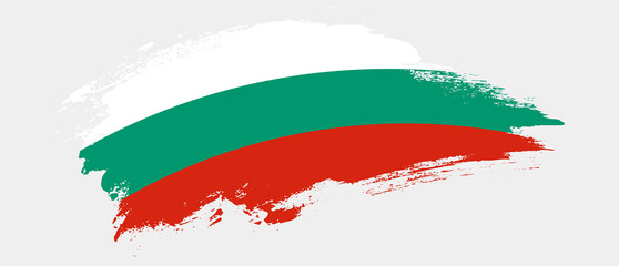 National flag of Bulgaria with curve stain brush stroke effect on white background