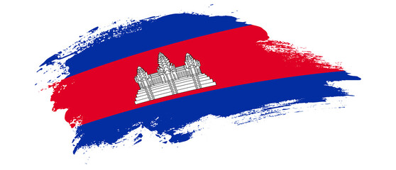 National flag of Cambodia with curve stain brush stroke effect on white background