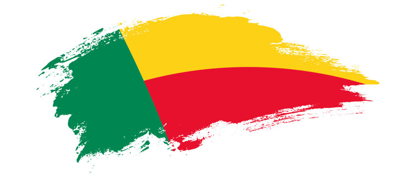 National flag of Benin with curve stain brush stroke effect on white background