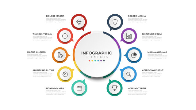 10 list of circular layout diagram with icons, infographic element template
