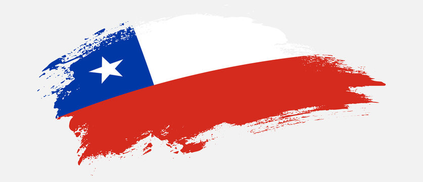 National flag of Chile with curve stain brush stroke effect on white background