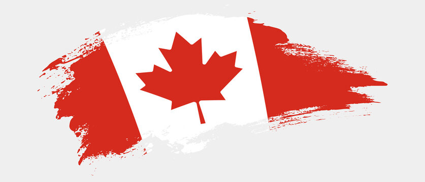 National flag of Canada with curve stain brush stroke effect on white background