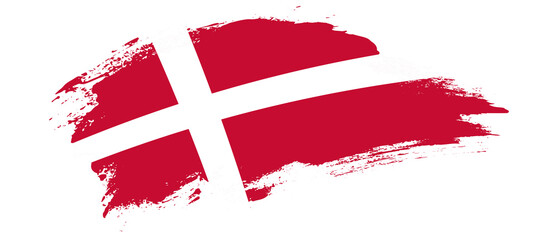 National flag of Denmark with curve stain brush stroke effect on white background