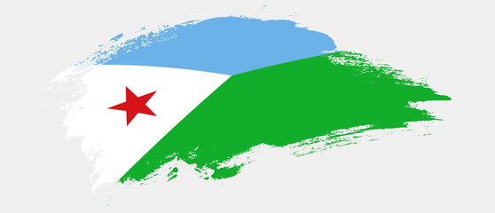 National flag of Djibouti with curve stain brush stroke effect on white background