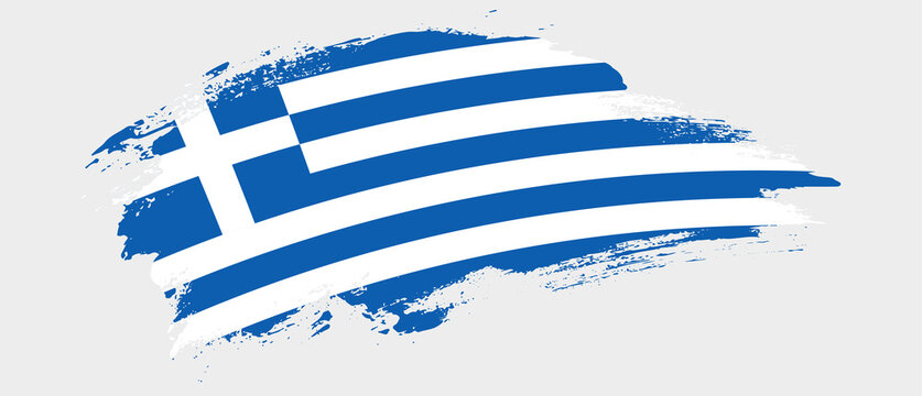 National flag of Greece with curve stain brush stroke effect on white background