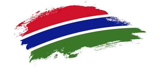 National flag of Gambia with curve stain brush stroke effect on white background