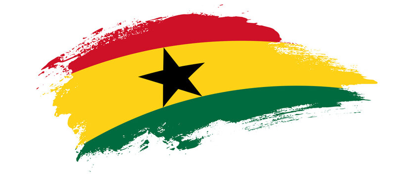 National flag of Ghana with curve stain brush stroke effect on white background