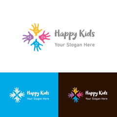 Obraz na płótnie Canvas Happy Kids Logo Four-handed view with five fingers.