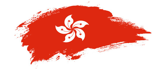 National flag of Hong Kong with curve stain brush stroke effect on white background
