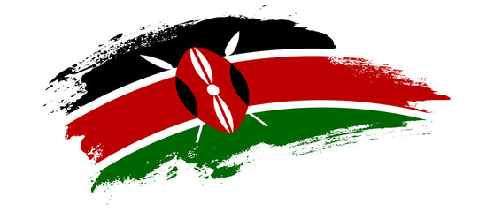 National flag of Kenya with curve stain brush stroke effect on white background