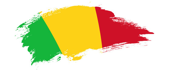 National flag of Mali with curve stain brush stroke effect on white background