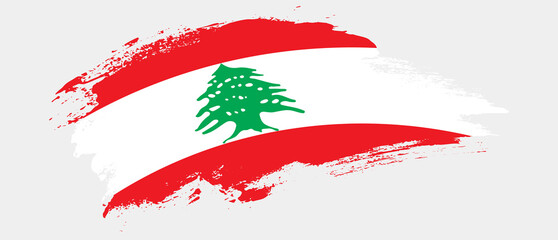 National flag of Lebanon with curve stain brush stroke effect on white background