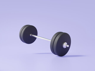 Obraz na płótnie Canvas Health care icon, healthy concept. dumbbell with fitness exercise object tool sport equipment, minimal cartoon on purple pastel background. banner. 3d render illustration