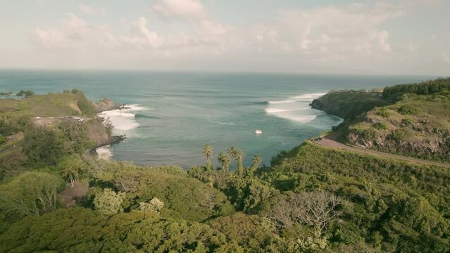 Vintage aerial look to Honokohau Bay, Maui, Hawaii.  Hawaiian feels at sunset