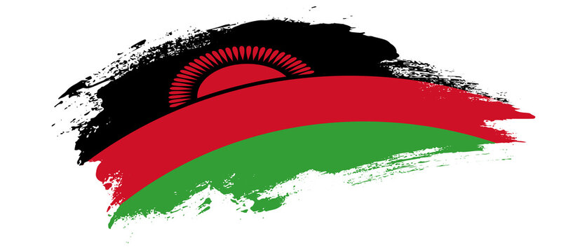 National flag of Malawi with curve stain brush stroke effect on white background