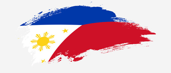 National flag of Philippines with curve stain brush stroke effect on white background