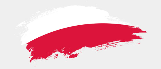 National flag of Poland with curve stain brush stroke effect on white background