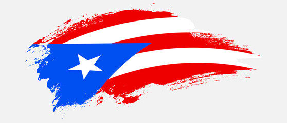 National flag of Puerto Rico with curve stain brush stroke effect on white background