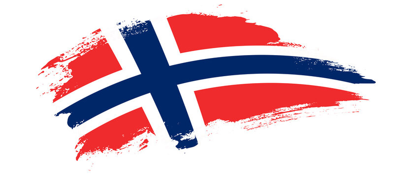 National flag of Norway with curve stain brush stroke effect on white background