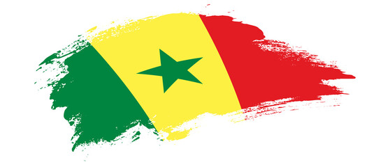 National flag of Senegal with curve stain brush stroke effect on white background