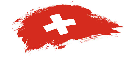 National flag of Switzerland with curve stain brush stroke effect on white background