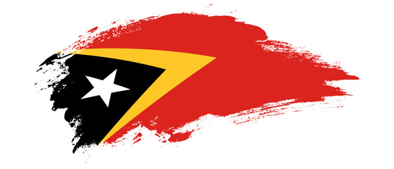 National flag of Timor Leste with curve stain brush stroke effect on white background