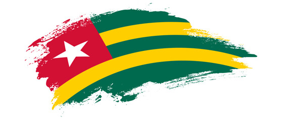 National flag of Togo with curve stain brush stroke effect on white background