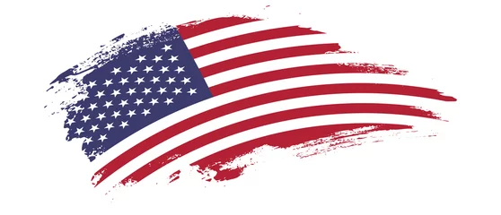 Fototapeten National flag of United States of America with curve stain brush stroke effect on white background © AkshayG