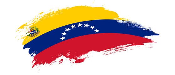 National flag of Venezuela with curve stain brush stroke effect on white background