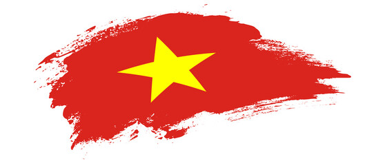 National flag of Vietnam with curve stain brush stroke effect on white background