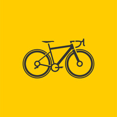 Bicycle icon on yellow background road bike silhouette icon vector