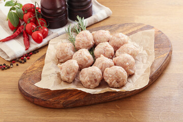 Raw chicken meatballs for cooking