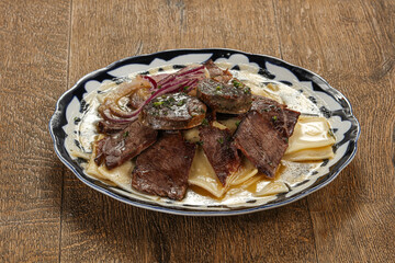 Kazakh traditional cuisine - beshbarmak noodle