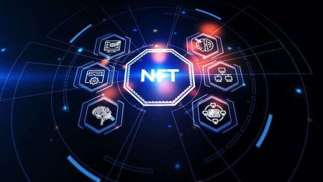NFT Non-fungible token digital crypto  on virtual screen.