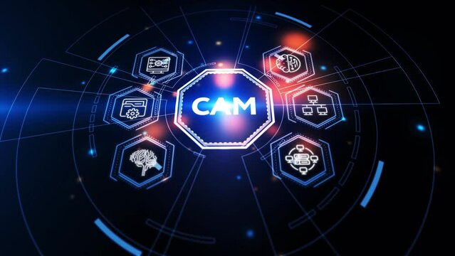 CAM Computer-aided manufacturing industrial technology automation concept.
