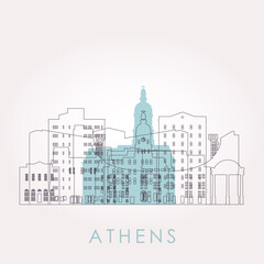 Outline Athens, Georgia skyline with landmarks. Vector illustration. Business travel and tourism concept with historic buildings. Image for presentation, banner, placard and web site.