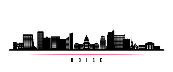 Boise skyline horizontal banner. Black and white silhouette of Boise, Idaho. Vector template for your design.