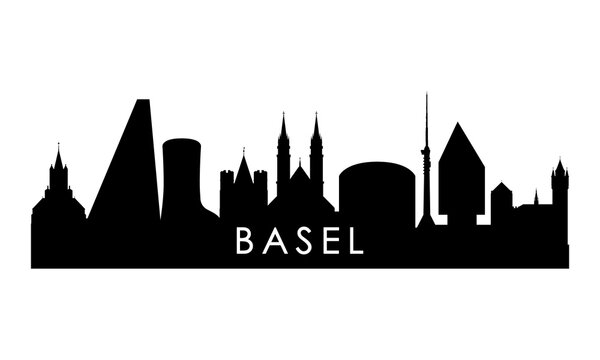 Basel skyline silhouette. Black Basel city design isolated on white background.