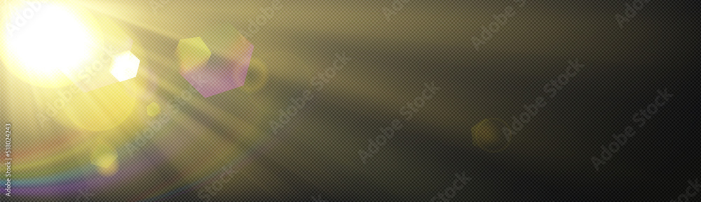 Poster light background with rays and rainbow spectrum flare on transparent layout. colorful beams fall fro