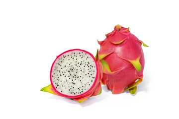 Dragon fruit, red-green peel fruit isolated on white background.