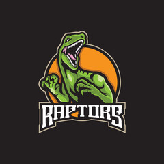 Raptor mascot logo design vector with modern illustration concept style for badge, emblem and t shirt printing. Angry raptor illustration for sport team. - obrazy, fototapety, plakaty