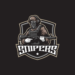 Sniper mascot logo design vector with modern illustration concept style for badge, emblem and t shirt printing. Sniper illustration for sport team.