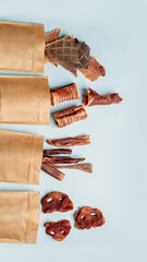 Natural dried treats for dogs. Treats for rewarding and training dogs. Dried meat products for...