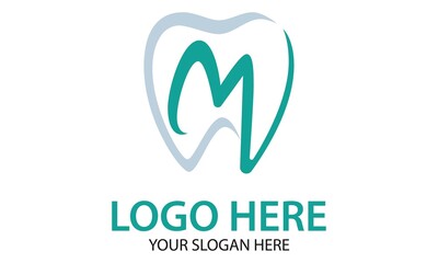 Green Letter M Abstract Tooth Dental Clinic Logo Design