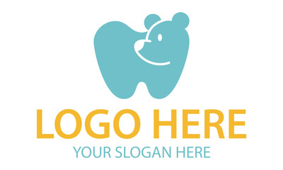 green simple bear cartoon dental clinic logo design